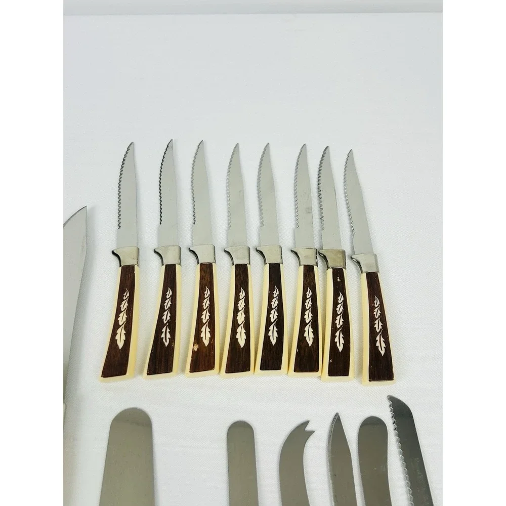 Regent Sheffield Silverware Set Vintage MCM Leaf Pattern 18pc Knives Serving Set
